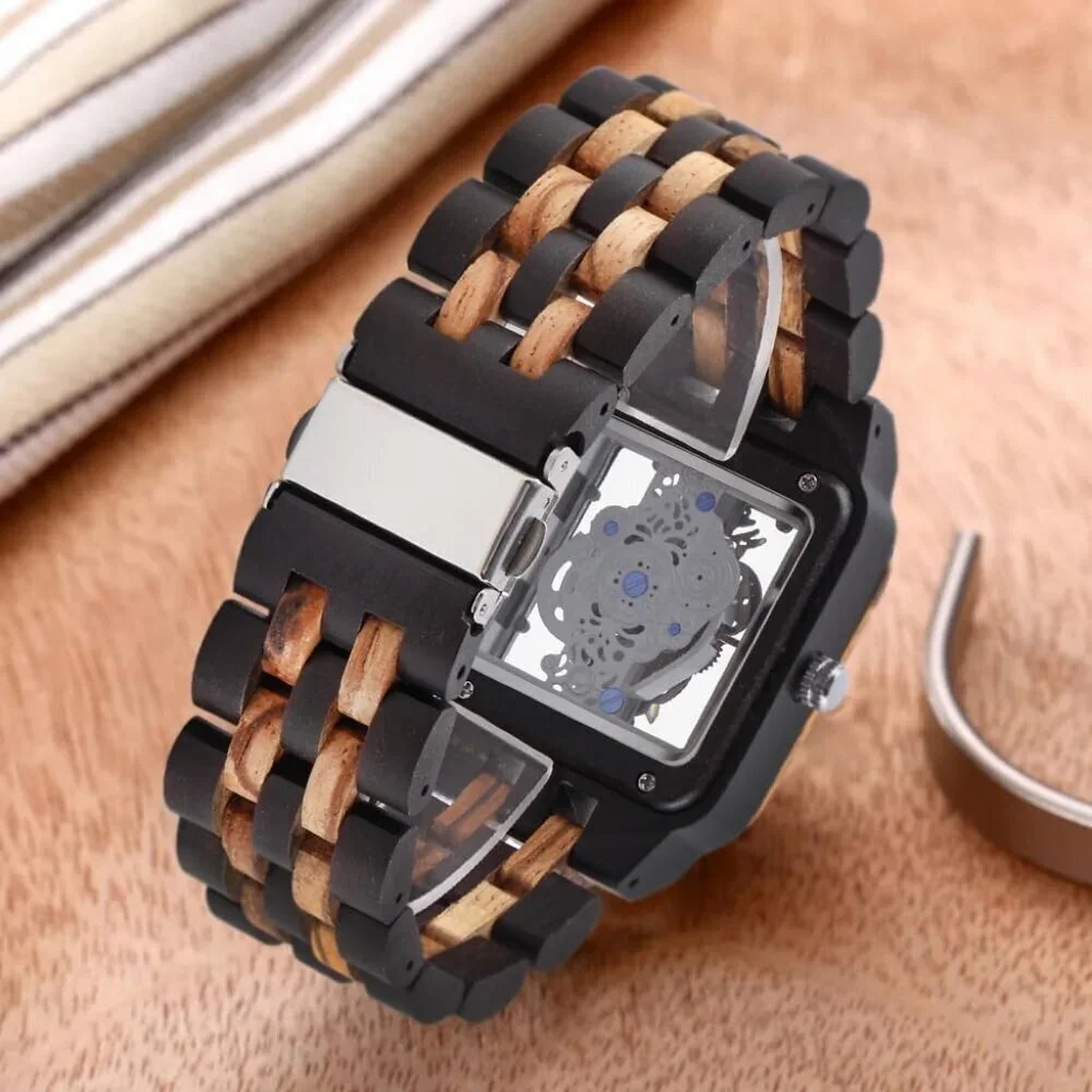 Lightweight Wooden Watch Men Analogue Black Brown Natural Wood Timepiece Gift